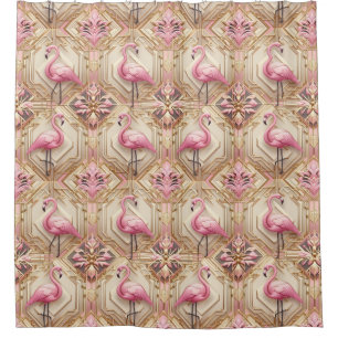 Retro Art Deco Pink Flamingos Shower Curtain
