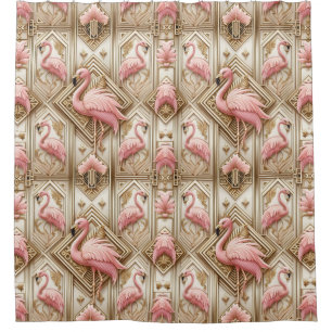 Retro Art Deco Pink Flamingos Shower Curtain