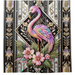 Retro Art Deco Pink Flamingos Shower Curtain
