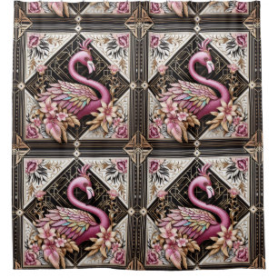 Retro Art Deco Pink Flamingos Shower Curtain