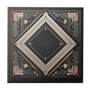 Retro Art Deco Pink Gold and Black Ceramic Tile