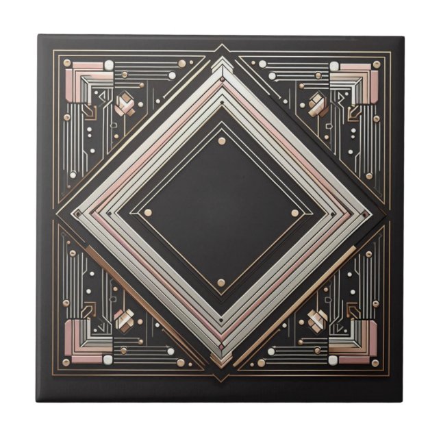 Retro Art Deco Pink Gold and Black Ceramic Tile (Front)