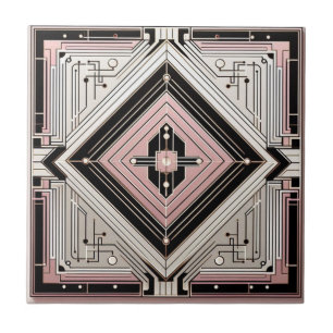 Retro Art Deco Pink White and Black Ceramic Tile