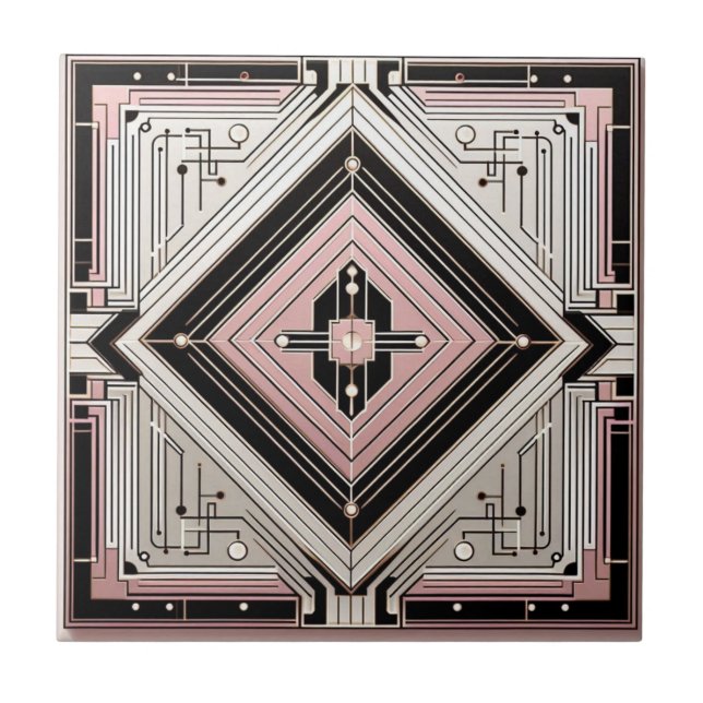 Retro Art Deco Pink White and Black Ceramic Tile (Front)