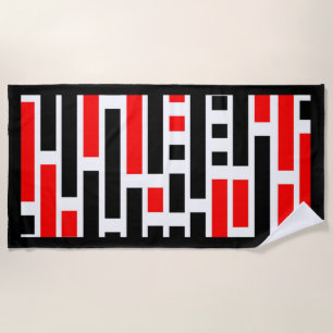 Retro Art Deco Red Black Abstract Design Beach Towel