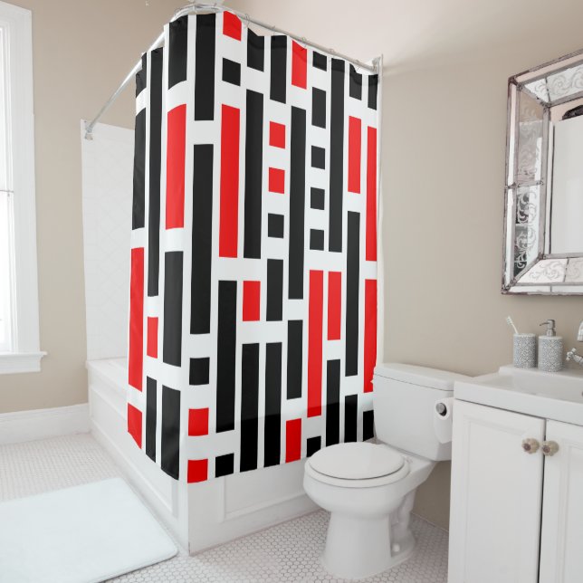 Retro Art Deco Red Black Abstract Pattern Design Shower Curtain (In Situ)