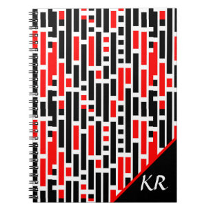 Retro Art Deco Red Black Abstract Pattern Monogram Notebook