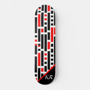 Retro Art Deco Red Black Abstract Pattern Monogram Skateboard