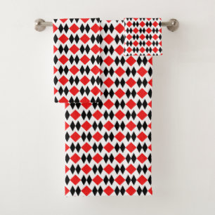 Retro Art Deco Red & Black Diamond Shape Pattern Bath Towel Set