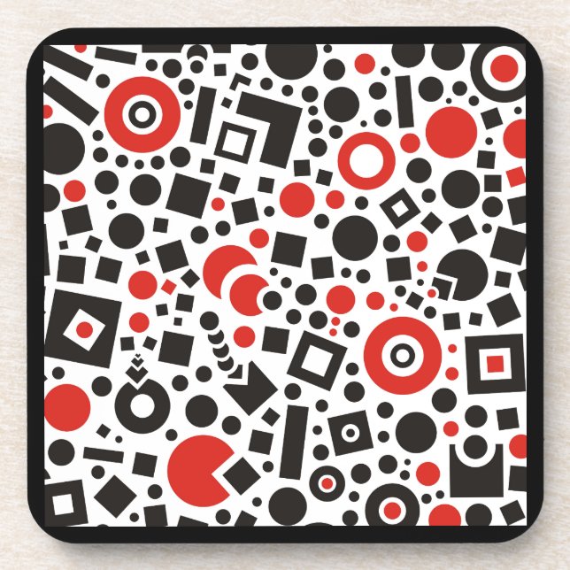 Retro Art Deco Red & Black Geometric Design 50s Coaster (Front)