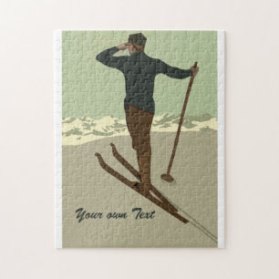 Retro art deco ski travel ad customisable jigsaw puzzle