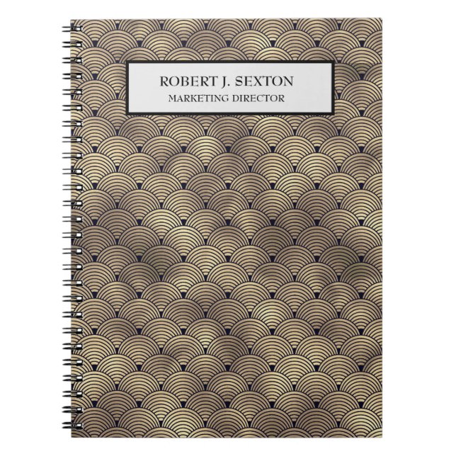 Retro Art Deco Style Gold and Black Rainbow Notebook (Front)