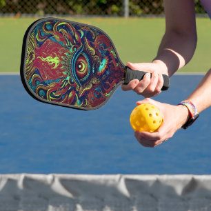 Retro Art - Flaming Eye Pickleball Paddle
