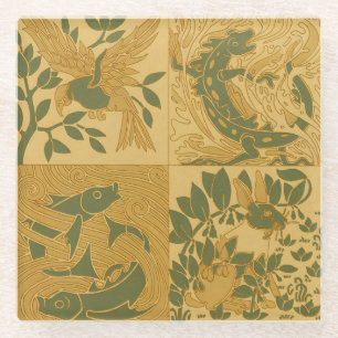 Retro Art Nouveau Animal Nature Aesthetic Art Glass Coaster