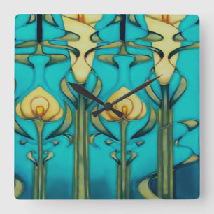 Retro,art nouveau, art design, vintage,glass art,t square wall clock