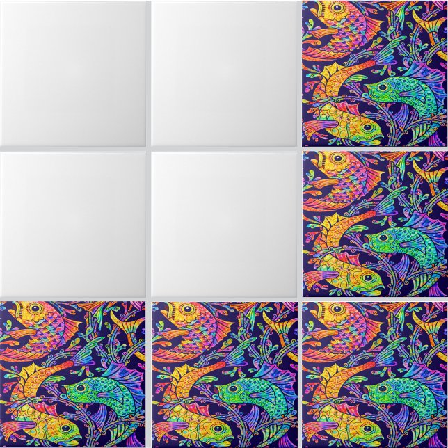 Retro Art Nouveau Fish & Seaweed Pattern Ceramic Tile (Creator Uploaded)