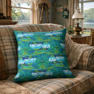 Retro Art Nouveau Floral Lily Pad Pattern Cushion