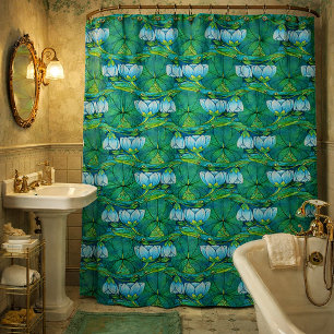 Retro Art Nouveau Floral Lily Pad Pattern Shower Curtain