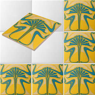 Retro Art Nouveau Floral Ornament Frieze Pattern Ceramic Tile
