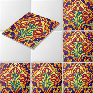 Retro Art Nouveau Floral Pattern by Walter Crane Ceramic Tile