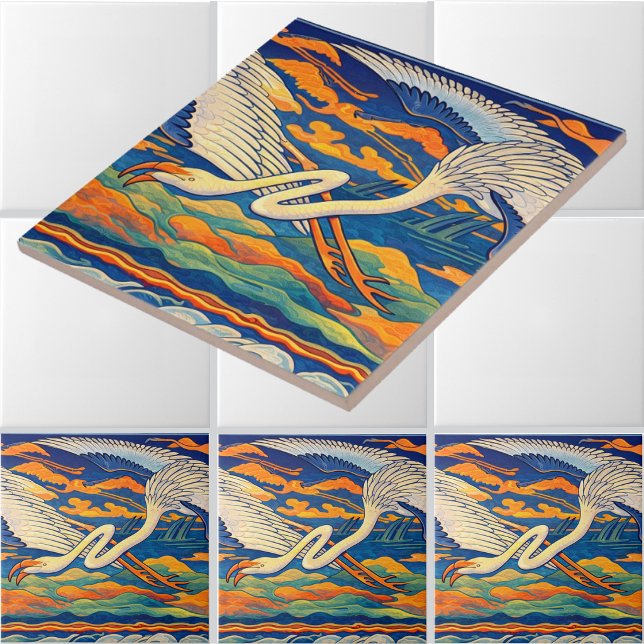 Retro Art Nouveau Flying Flamingos Frieze Ceramic Tile (Creator Uploaded)
