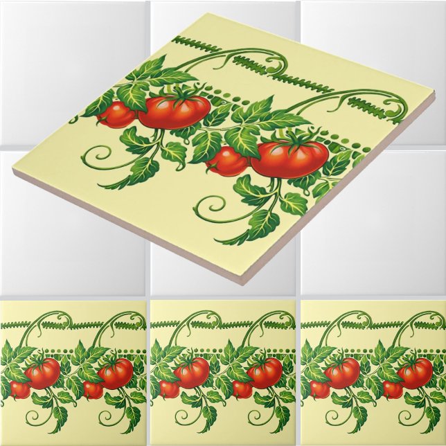 Retro Art Nouveau Garden Tomatoes Frieze Pattern Ceramic Tile (Creator Uploaded)