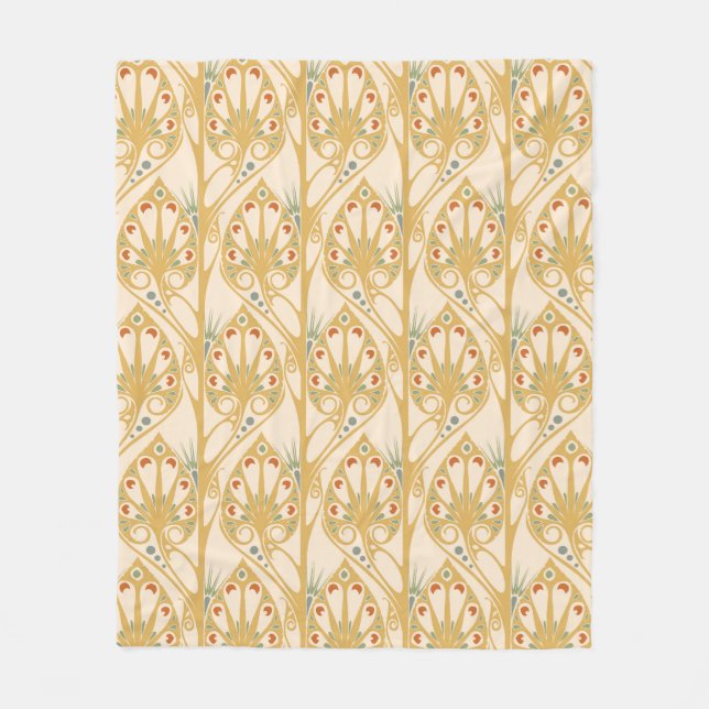 Retro art nouveau illustration pattern fleece blanket (Front)
