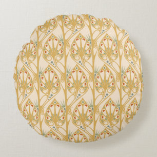 Retro art nouveau illustration pattern round cushion