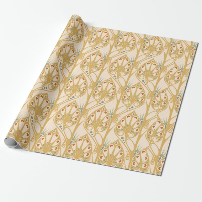 Retro art nouveau illustration pattern wrapping paper (Unrolled)