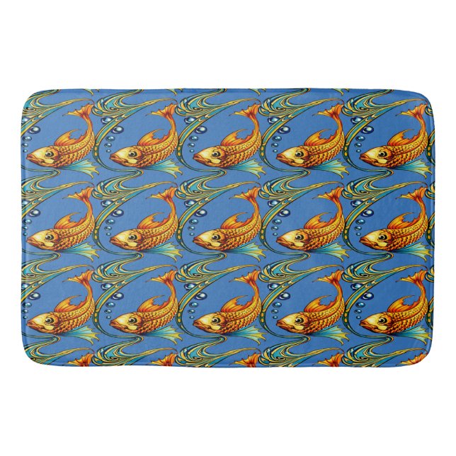 Retro Art Nouveau Koi Fish Pattern Bath Mat (Front)