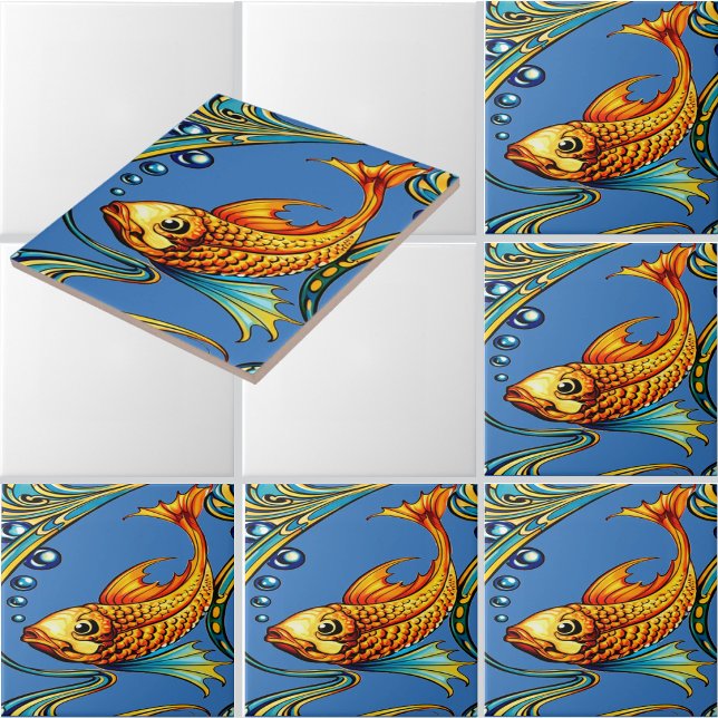 Retro Art Nouveau Koi Fish Pattern Ceramic Tile (Creator Uploaded)