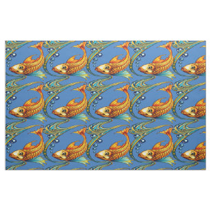 Retro Art Nouveau Koi Fish Pattern Fabric