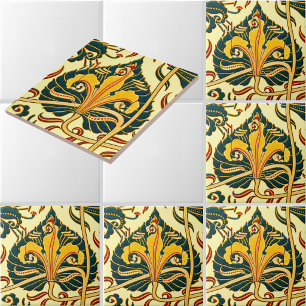 Retro Art Nouveau Lily Pattern by Walter Crane Ceramic Tile