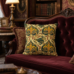 Retro Art Nouveau Lily Pattern by Walter Crane Cushion