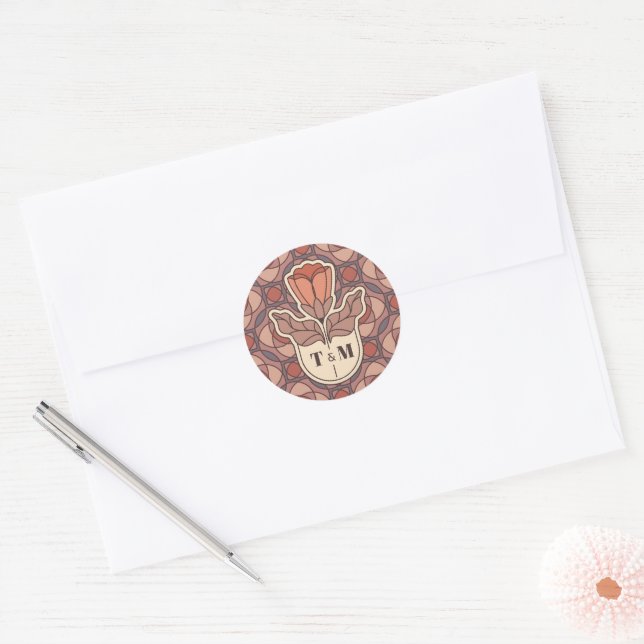 Retro Art Nouveau Monogram Wedding Sticker (Envelope)