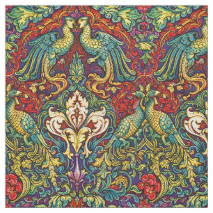 Retro Art Nouveau Peacocks & Birds by Walter Crane Fabric