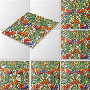 Retro Art Nouveau Peacocks & Fruit by Walter Crane Ceramic Tile