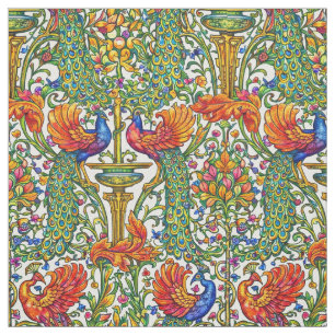 Retro Art Nouveau Peacocks & Fruit by Walter Crane Fabric