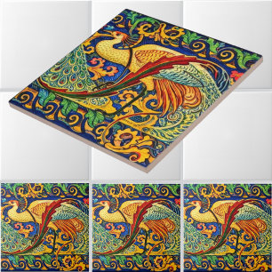 Retro Art Nouveau Peacocks Pattern by Walter Crane Ceramic Tile