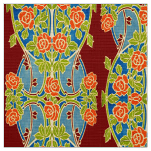 Retro Art Nouveau Rose Garden Frieze Pattern Fabric