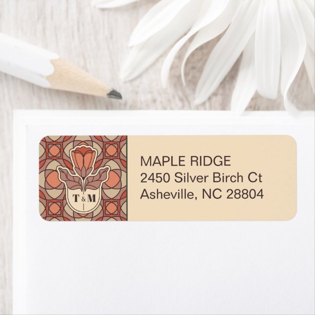 Retro Art Nouveau Wedding Return Address Label (Insitu)