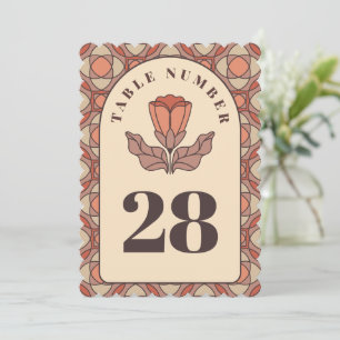 Retro Art Nouveau Wedding Table Number Card