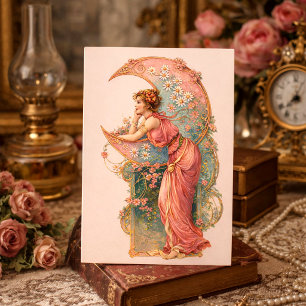 Retro Art Nouveau Woman & Crescent Moon Postcard