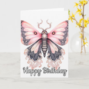 Retro Artistic Butterfly Design   Happy Birthday Card