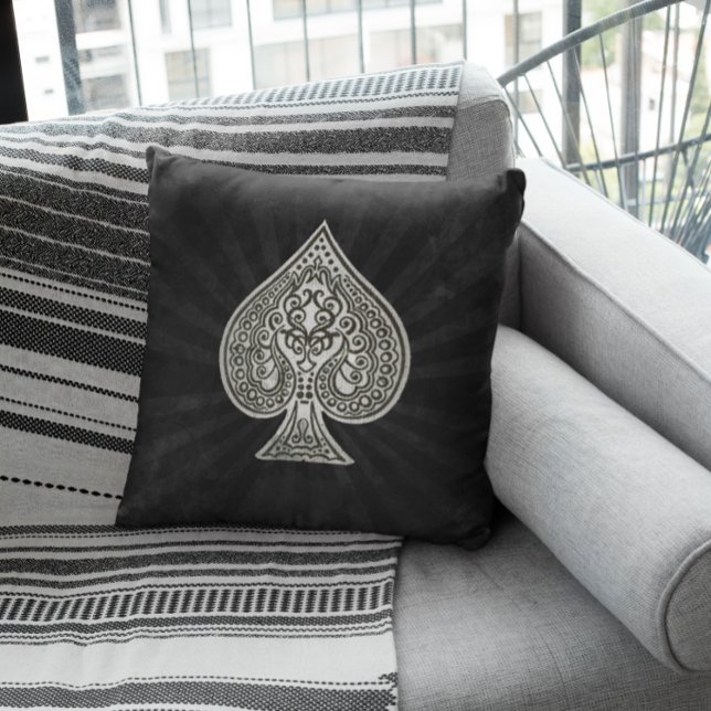 Retro Artistic Poker Ace Of Spades Cushion (Creator Uploaded)