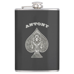 Retro Artistic Poker Ace Of Spades Personalised Hip Flask