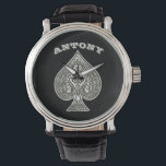 Retro Artistic Poker Ace Of Spades Personalised Watch<br><div class="desc">For your cool poker lovers or anyone who are going for a gothic, punk or rockabilly look. Personalise it with recipient's name/any text or click the "Customise It" button to go to the design tool where you can add text, change the background colour, font, text size, text colour, text positioning...</div>