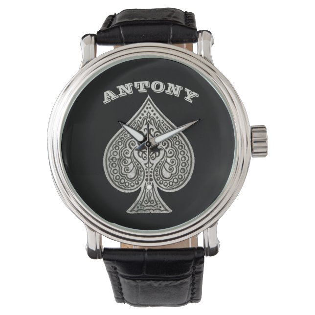 Retro Artistic Poker Ace Of Spades Personalised Watch (Front)