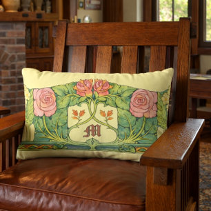 Retro Arts & Crafts or Craftsman Floral Frieze Lumbar Cushion