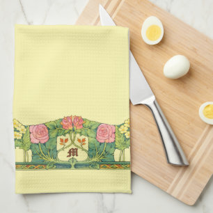 Retro Arts & Crafts or Craftsman Floral Frieze Tea Towel